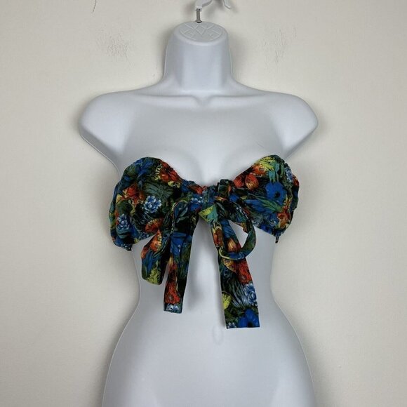 Reclaimed Vintage Inspired Tropical Print Bandeau Top Linen Cotton Blend Size 6 - Picture 1 of 7